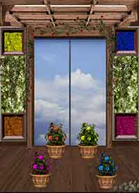 100 Floors Escape Walkthrough Hint: Drag the colored flowers to the correct spot, which will matach the colored box. 