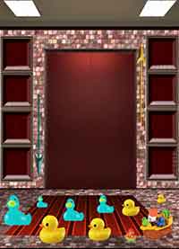 100 Floors Escape Walkthrough Hint: Put the blue ducks on the left from the biggest one to the smallest from top to bottom. & then put the yellow ducks on the right from biggest to smallest, & from bottom to top. exit will unlock. 