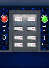 100 Floors Escape Walkthrough Hint: Change the switches in the following order- Left column- Red circle- off, T=on, O= Off, Right awrrow- off. Right Column- Green Circle= On, T= On, 1=On, & left arrow= On. 