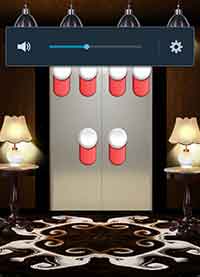 100 Floors Escape Walkthrough Hint: Tap each correct button based on the lights that are on. Top row- far left, far right. Bottom row- both lamps are on so Tap both things on the exit. 