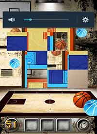 100 Floors Escape Walkthrough Click the pieces to move them around, until you complete the picture. Hint- The blue basketball pieces go on the bottom and the orange and tan court go on top. Work from top left to all the way down. 