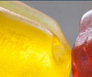 Zoomed In A yellow and red object touching Gummybear