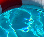 Zoomed In A pool of water with a white and red tube around it Lifesaver